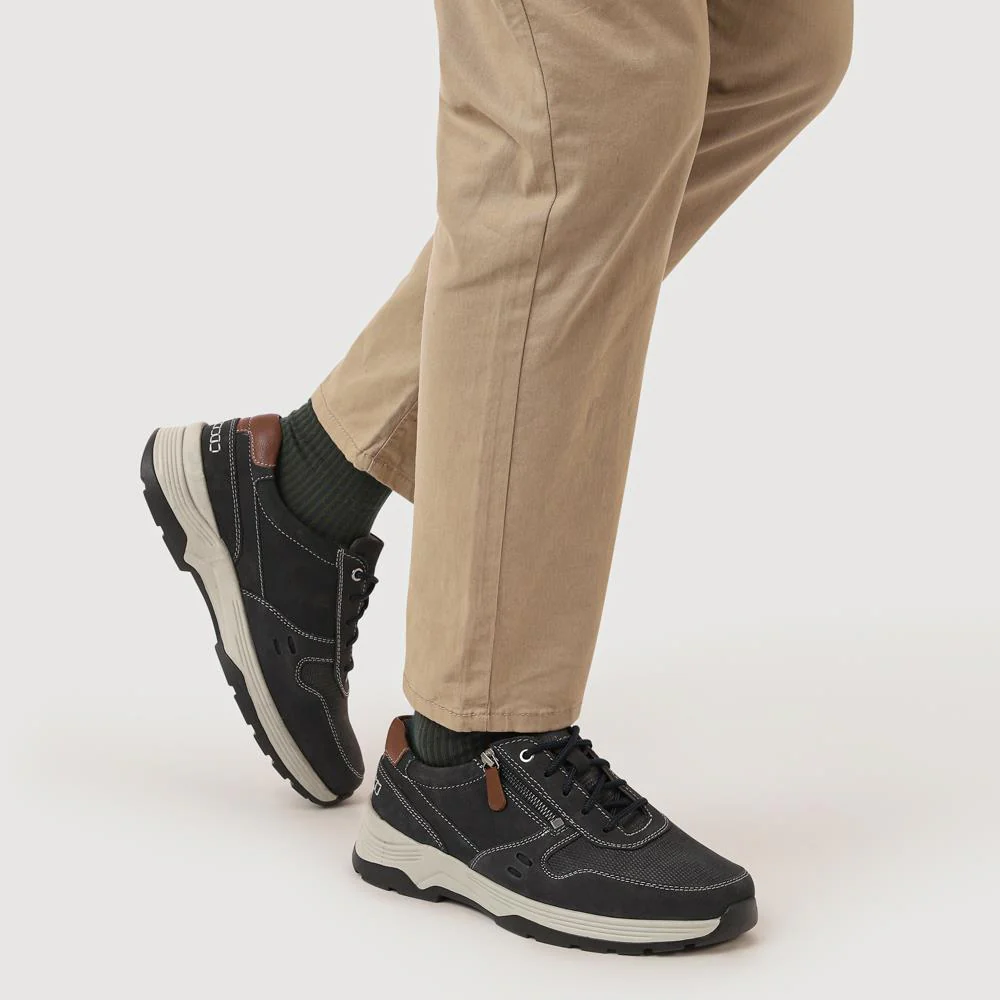 Extra-Wide Dual-Fit Leather Trainers - JOEL / 327 275 - Navy - Image 5