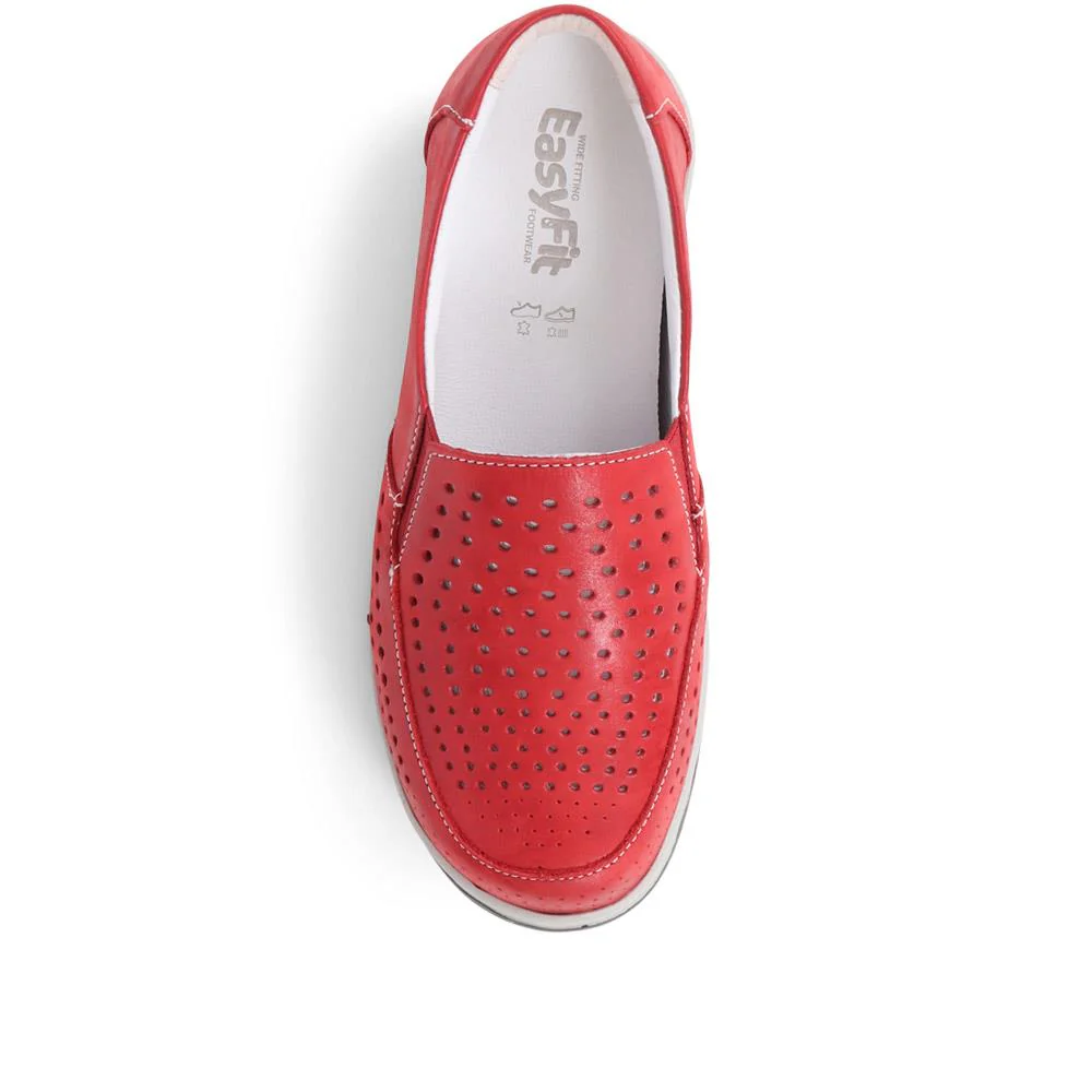 Extra Wide Fit Casual Leather Loafers - CORETTA / 323 875 - Red - Image 3