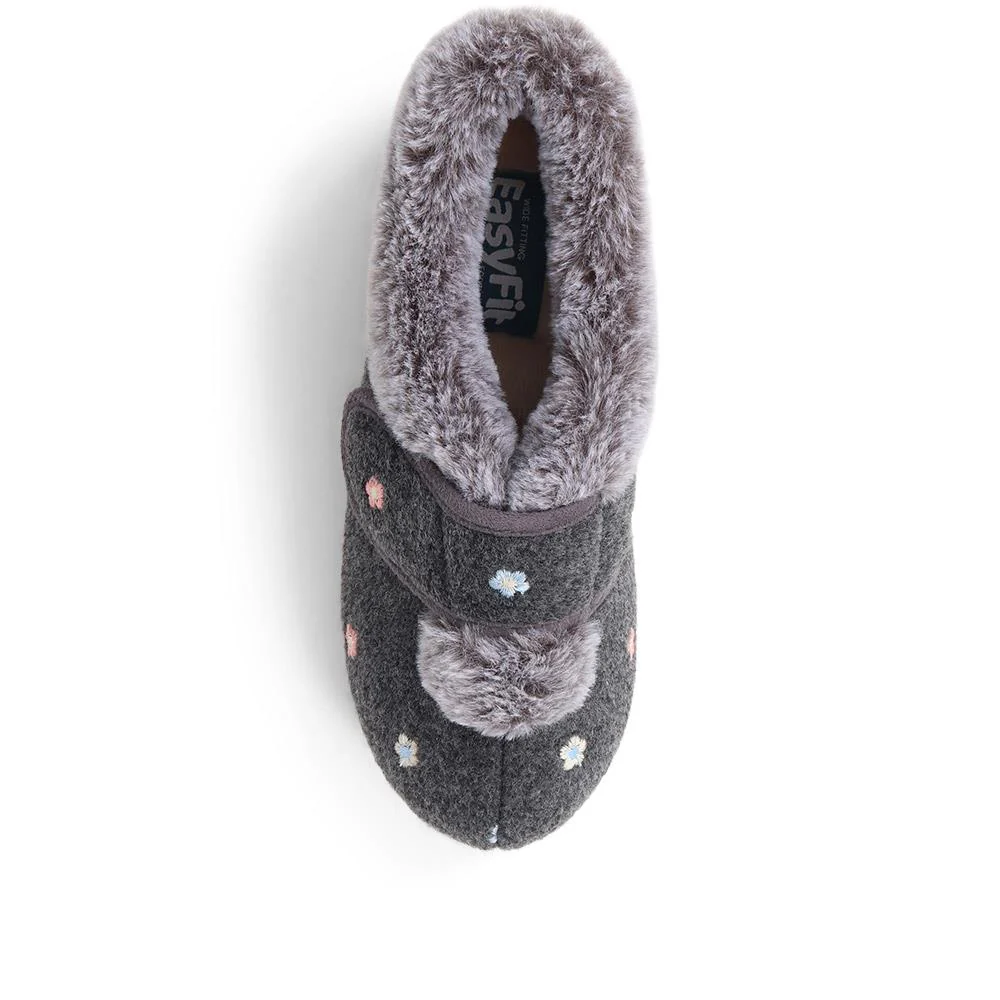Extra-Wide Fit Faux-Fur Flower Slippers - LISBET / 324 143 - Grey - Image 5