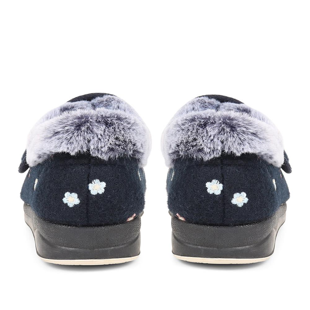 Extra-Wide Fit Faux-Fur Flower Slippers - LISBET / 324 143 - Navy - Image 3