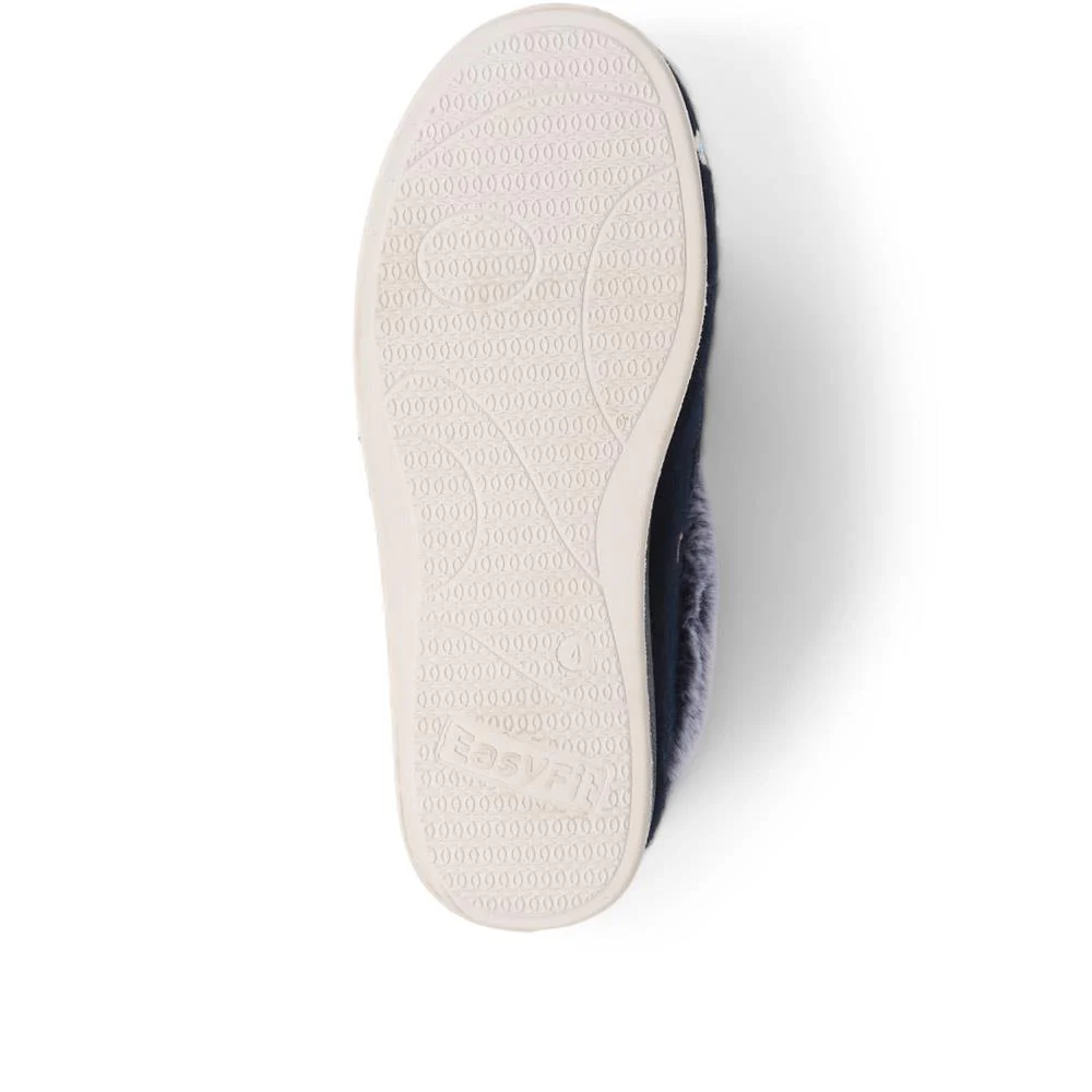 Extra-Wide Fit Faux-Fur Flower Slippers - LISBET / 324 143 - Navy - Image 4