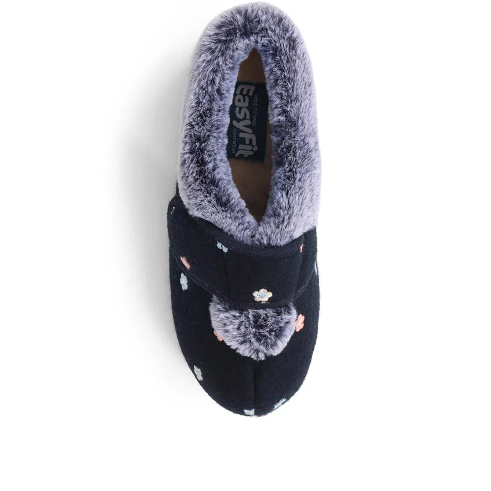 Extra-Wide Fit Faux-Fur Flower Slippers - LISBET / 324 143 - Navy - Image 5