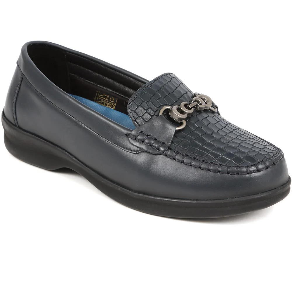 Extra-Wide Fit Leather Loafers - KADENCE / 325 574 - Navy