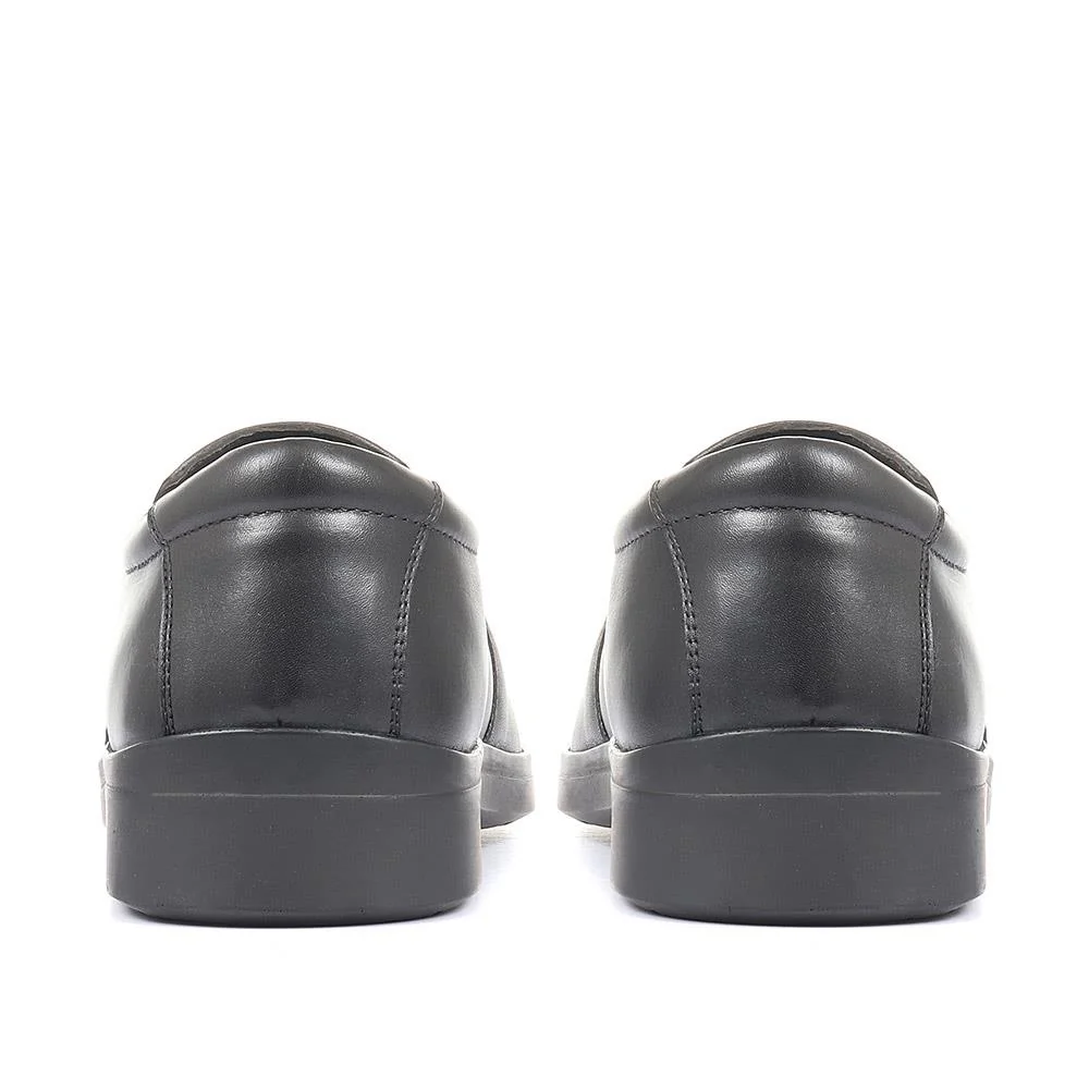 Extra Wide Fit Leather Slip On Shoes - DELNERO / 321 158 - Black - Image 3