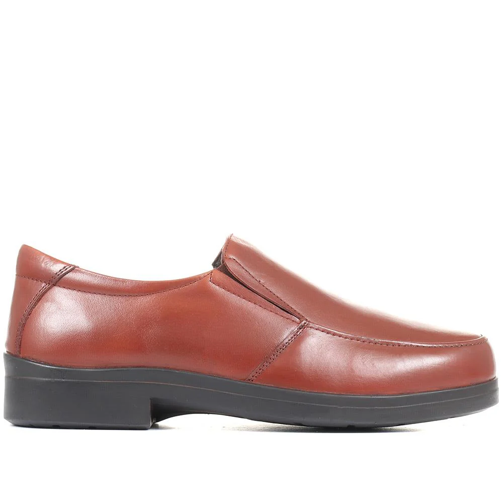 Extra Wide Fit Leather Slip On Shoes - DELNERO / 321 158 - Tan - Image 2