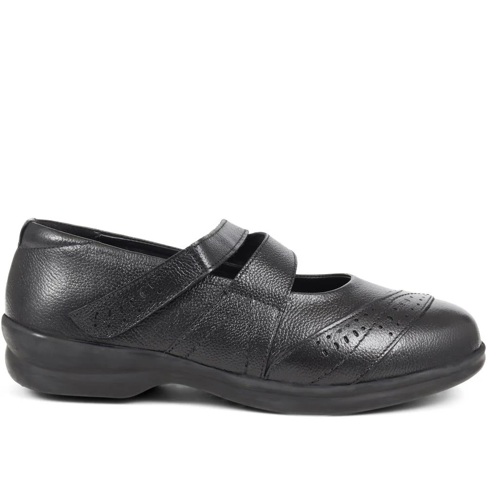 Extra Wide Fit Touch Fasten Leather Mary Janes - LIZBET / 323 992 - Black - Image 2