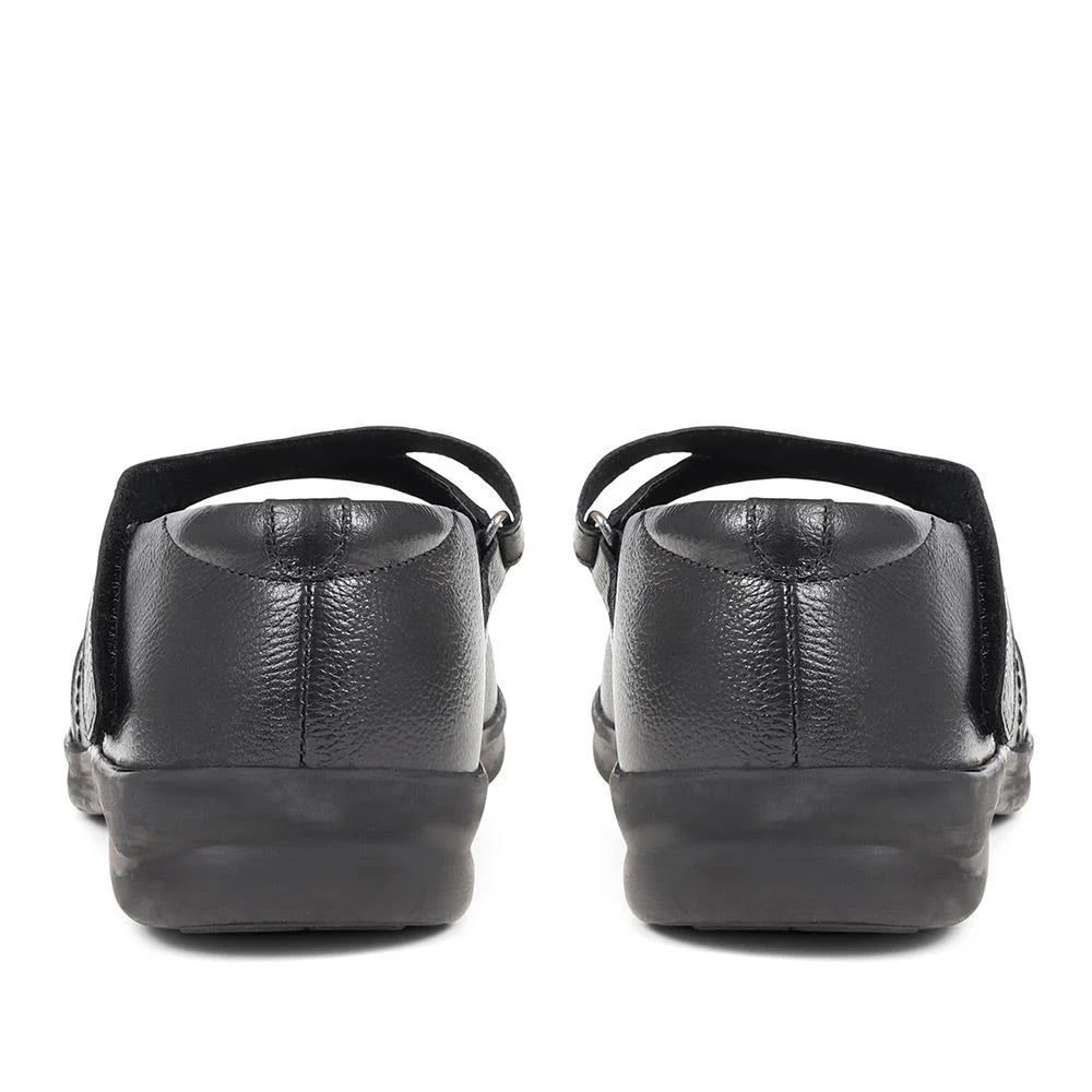 Extra Wide Fit Touch Fasten Leather Mary Janes - LIZBET / 323 992 - Black - Image 3