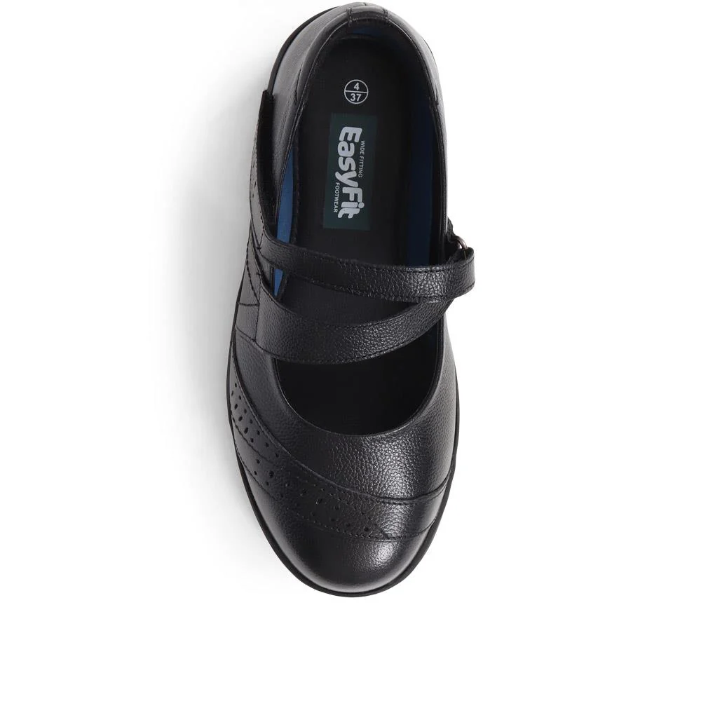 Extra Wide Fit Touch Fasten Leather Mary Janes - LIZBET / 323 992 - Black - Image 5
