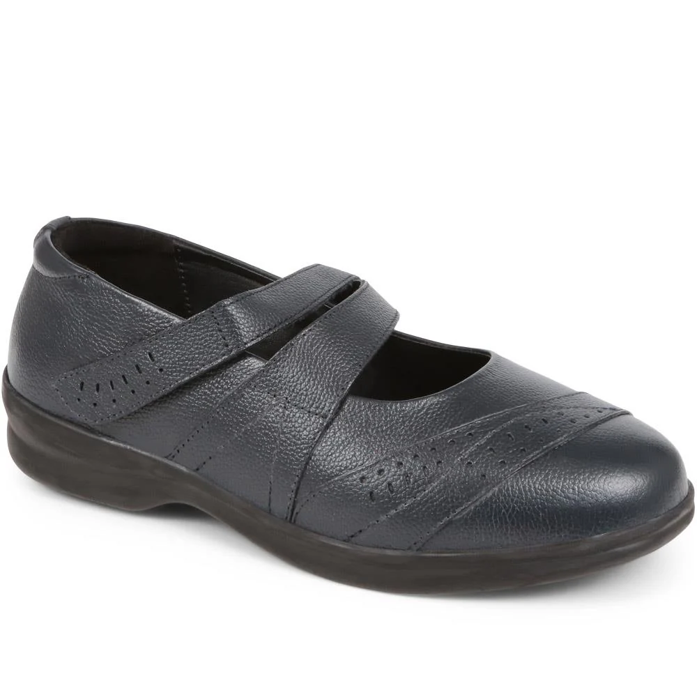 Extra Wide Fit Touch Fasten Leather Mary Janes - LIZBET / 323 992 - Navy