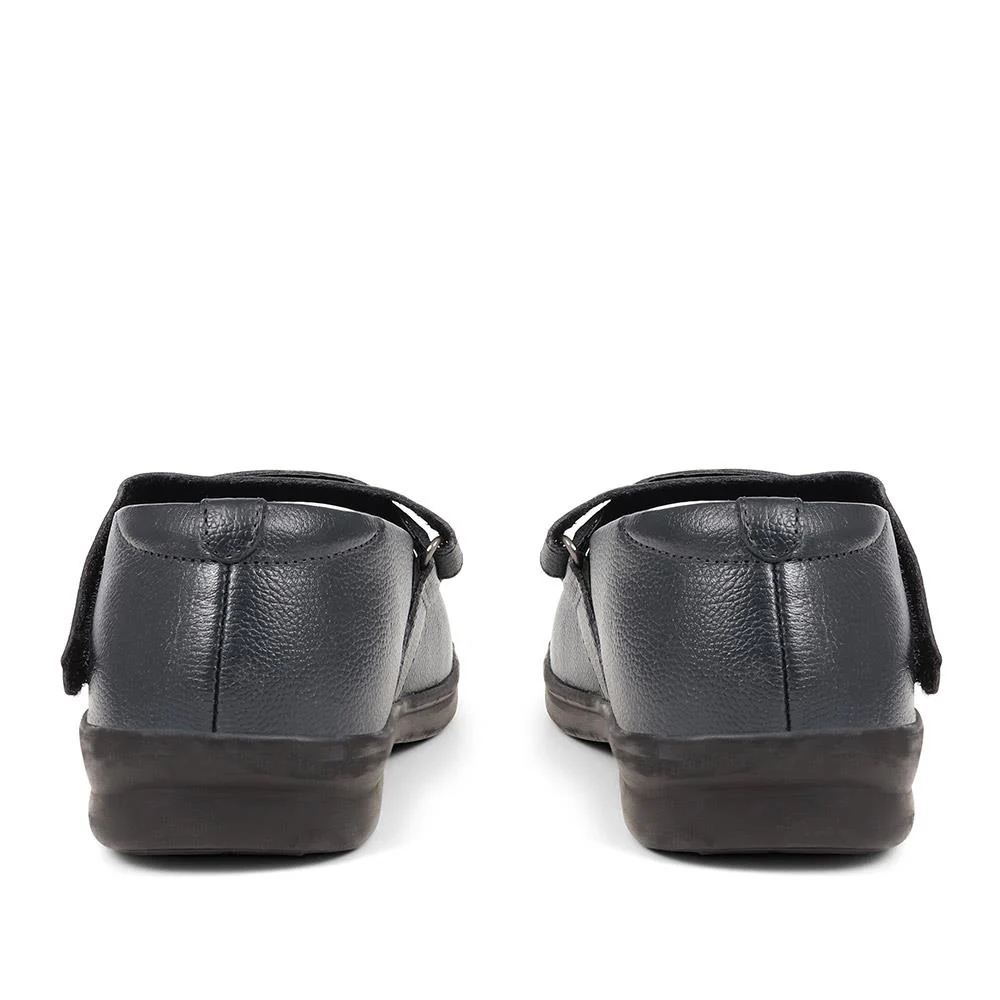 Extra Wide Fit Touch Fasten Leather Mary Janes - LIZBET / 323 992 - Navy - Image 3