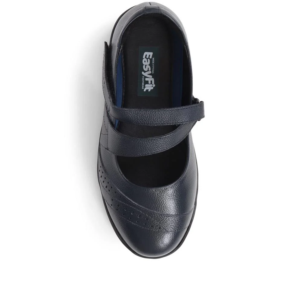 Extra Wide Fit Touch Fasten Leather Mary Janes - LIZBET / 323 992 - Navy - Image 4