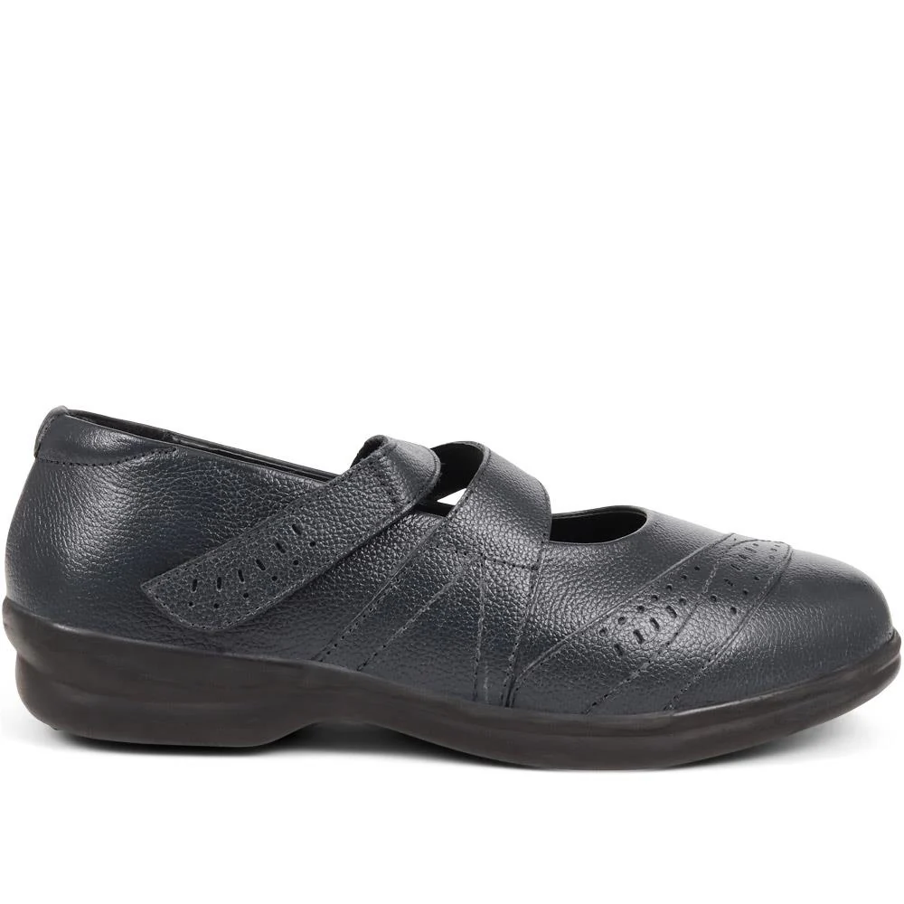 Extra Wide Fit Touch Fasten Leather Mary Janes - LIZBET / 323 992 - Navy - Image 6