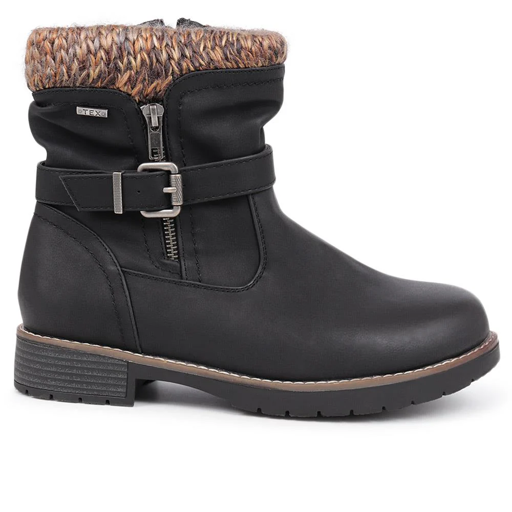 Extra-Wide Knitted Cuff Ankle Boots - BEE / 324 435 - Black - Image 2