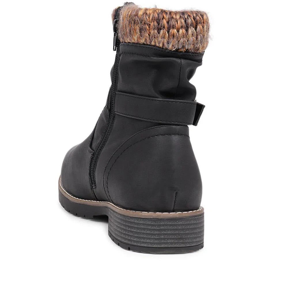 Extra-Wide Knitted Cuff Ankle Boots - BEE / 324 435 - Black - Image 3