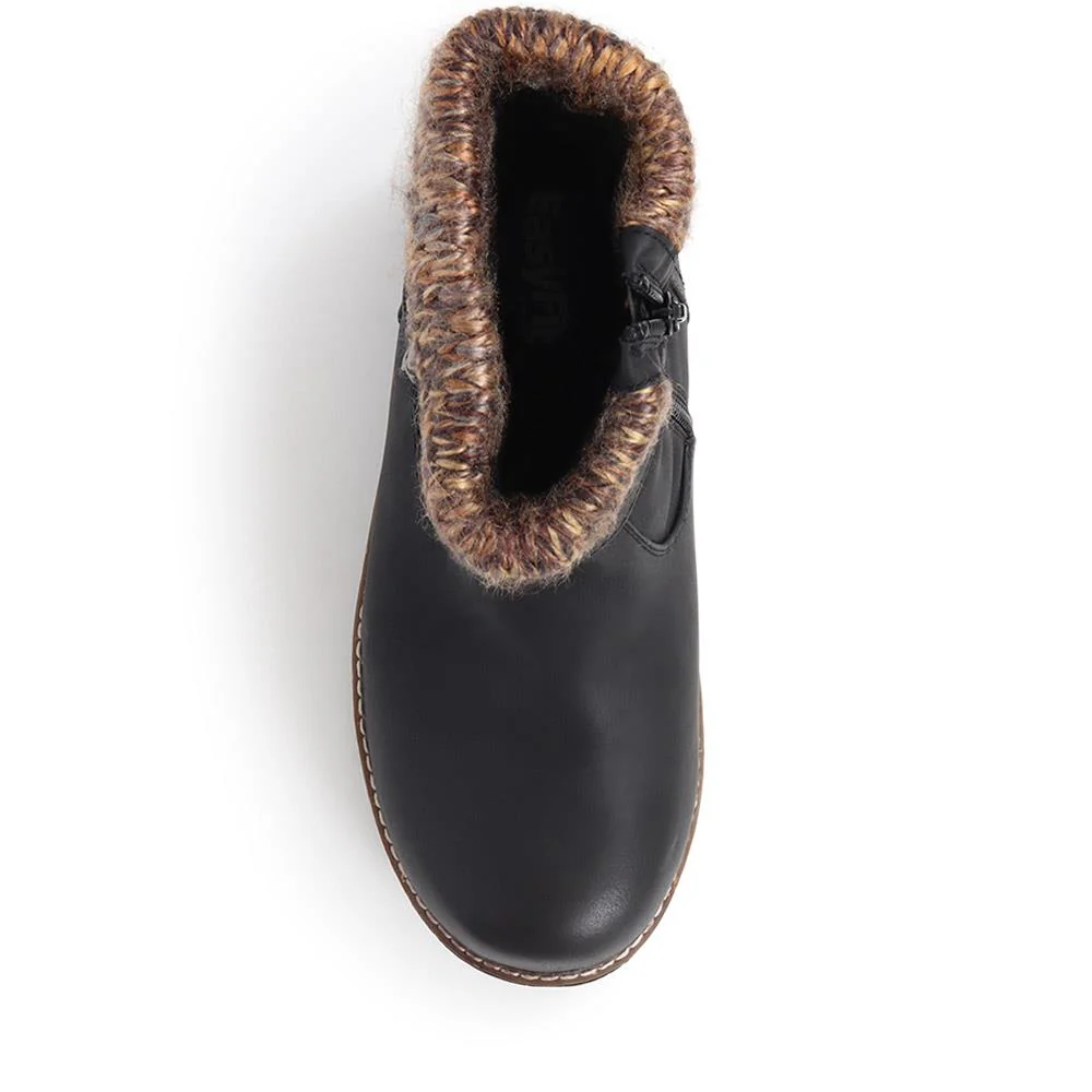 Extra-Wide Knitted Cuff Ankle Boots - BEE / 324 435 - Black - Image 5