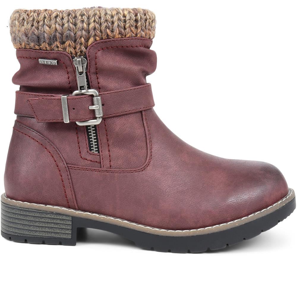 Extra-Wide Knitted Cuff Ankle Boots - BEE / 324 435 - Burgundy - Image 2