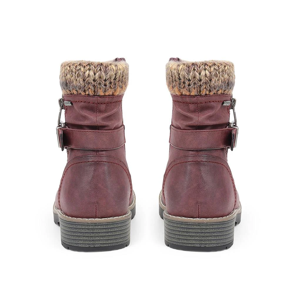 Extra-Wide Knitted Cuff Ankle Boots - BEE / 324 435 - Burgundy - Image 3