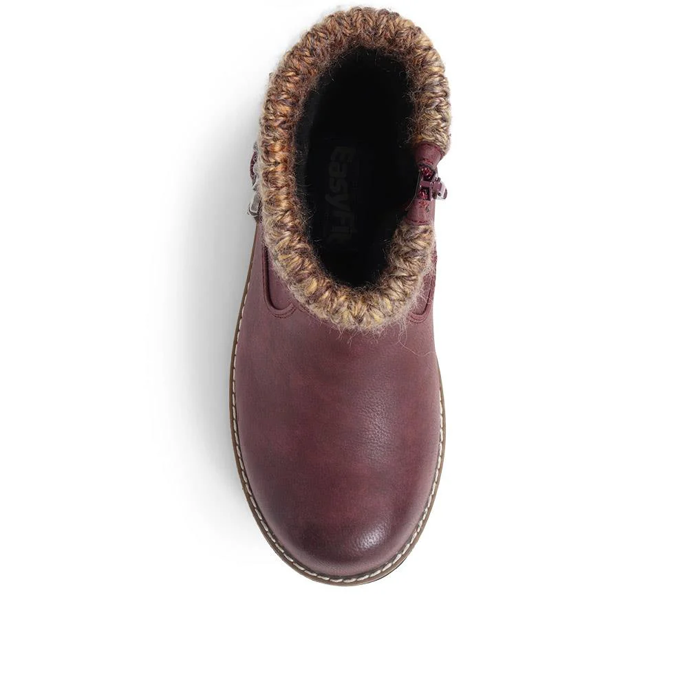 Extra-Wide Knitted Cuff Ankle Boots - BEE / 324 435 - Burgundy - Image 5