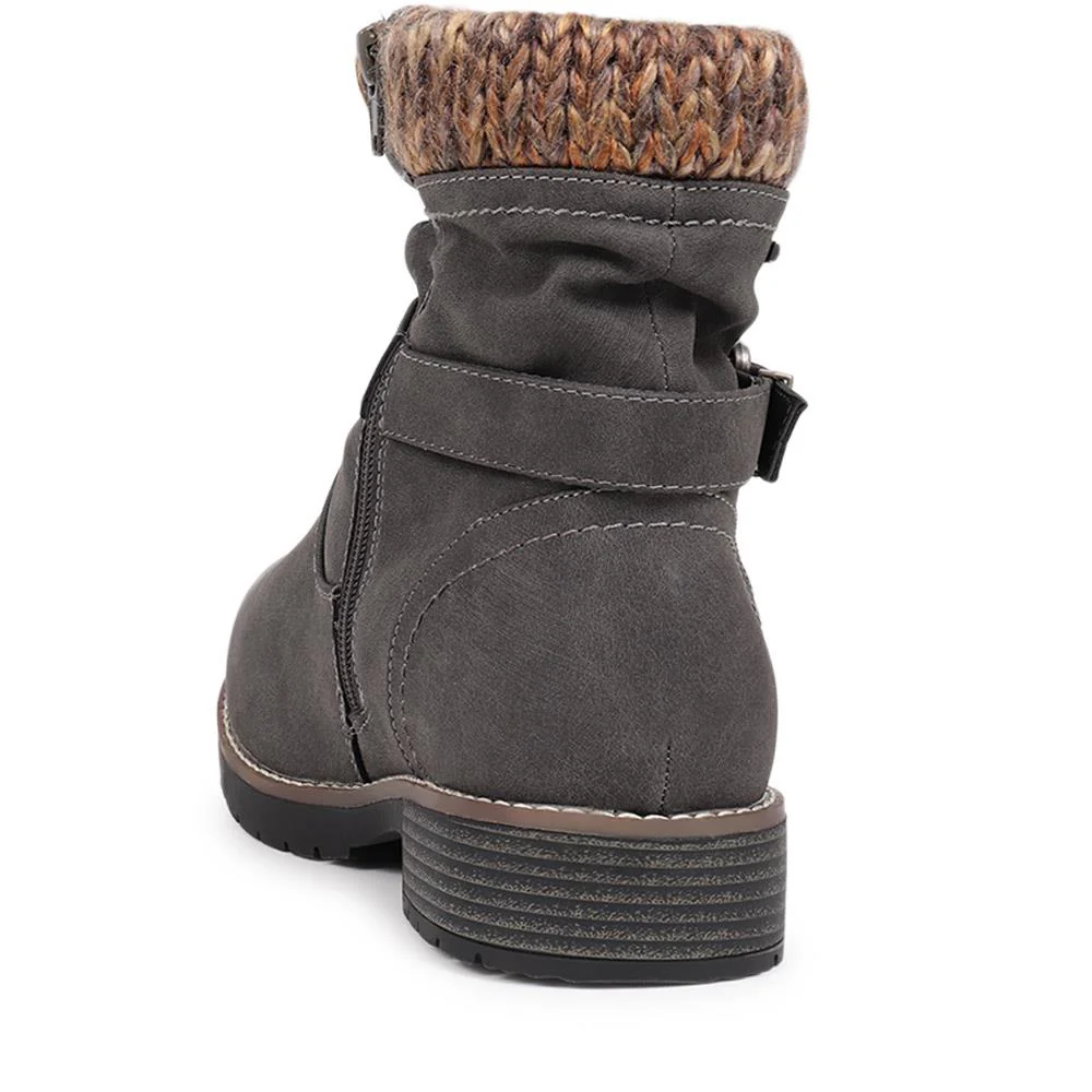 Extra-Wide Knitted Cuff Ankle Boots - BEE / 324 435 - Grey - Image 3