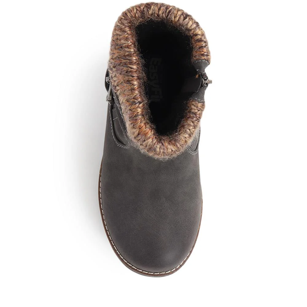 Extra-Wide Knitted Cuff Ankle Boots - BEE / 324 435 - Grey - Image 5