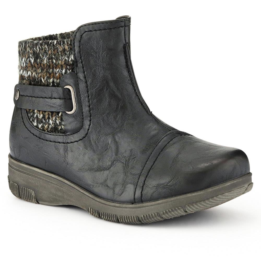 Extra-Wide Knitted Cuff Ankle Boots - CLARISA / 326 581 - Black