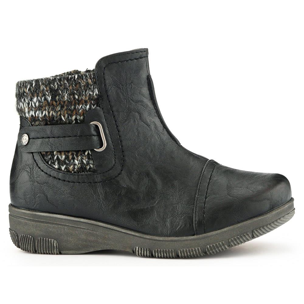 Extra-Wide Knitted Cuff Ankle Boots - CLARISA / 326 581 - Black - Image 2