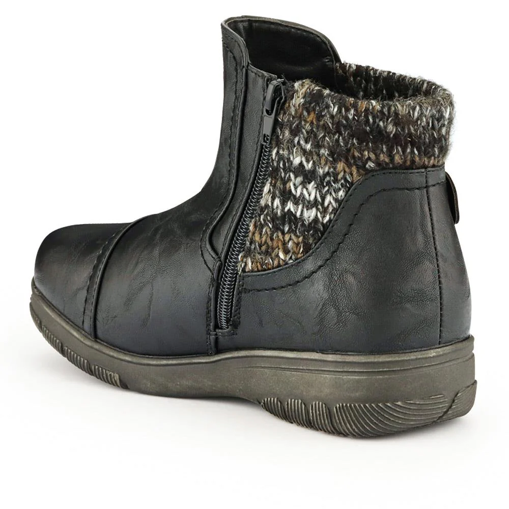 Extra-Wide Knitted Cuff Ankle Boots - CLARISA / 326 581 - Black - Image 3