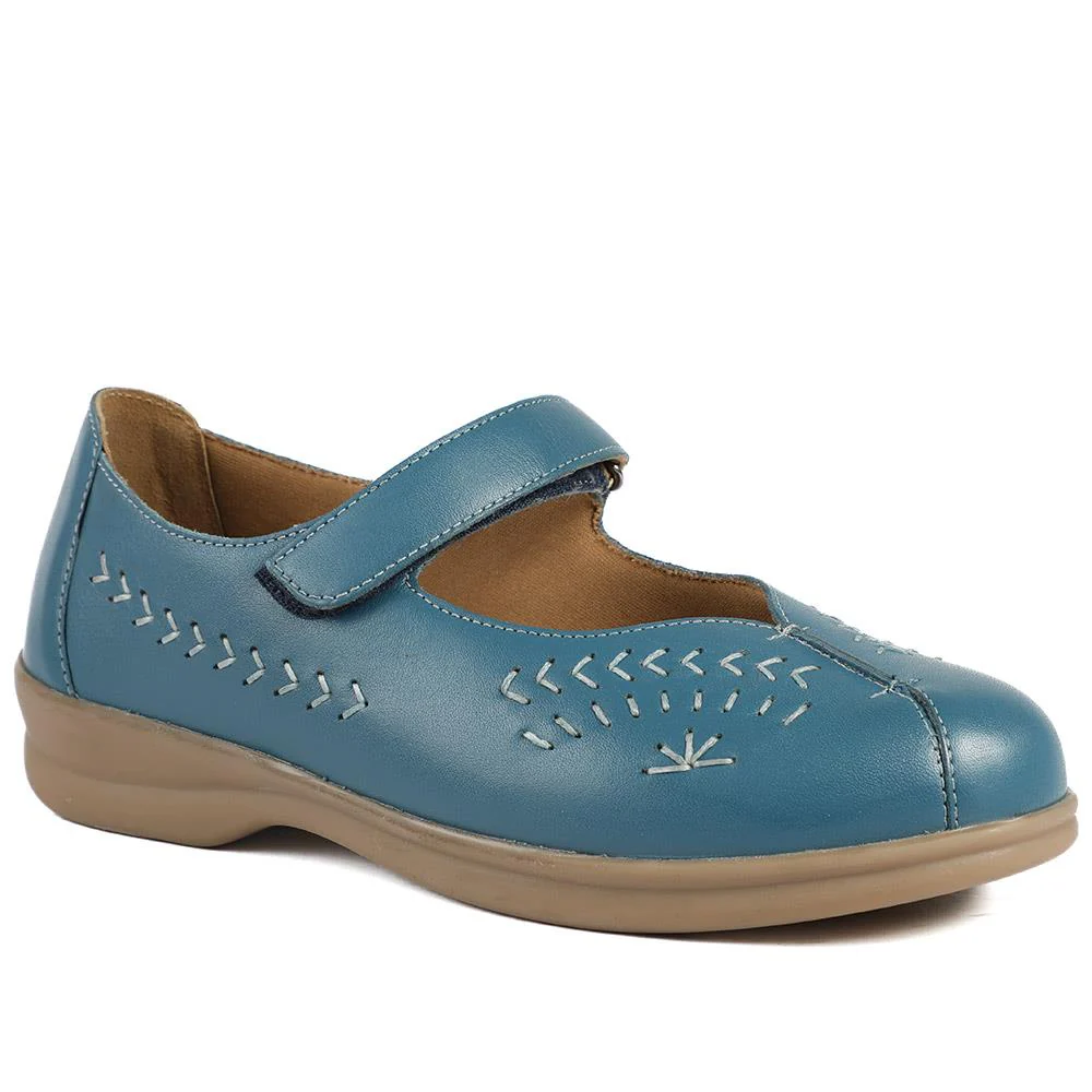 Extra-Wide Leather Mary Janes - TANTA / 327 206 - Denim