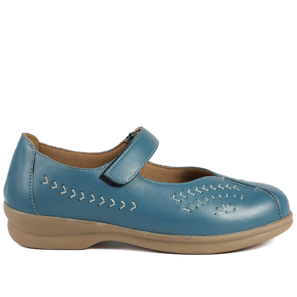 Extra-Wide Leather Mary Janes - TANTA / 327 206 - Denim - Image 2