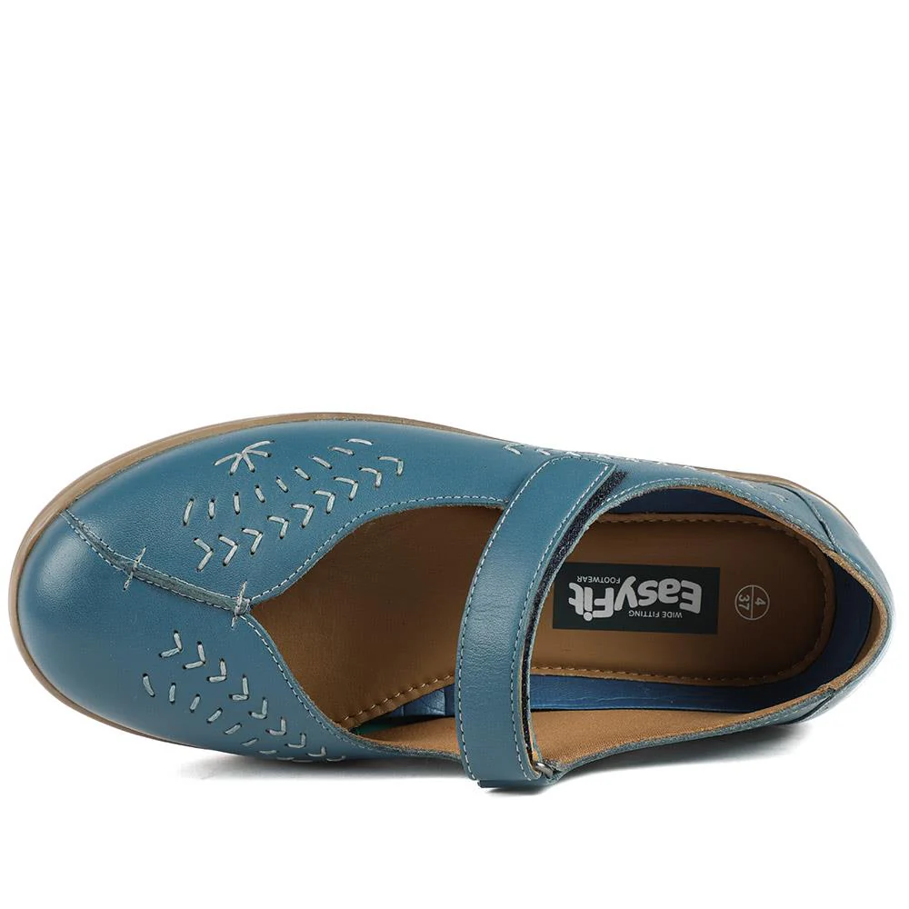 Extra-Wide Leather Mary Janes - TANTA / 327 206 - Denim - Image 4