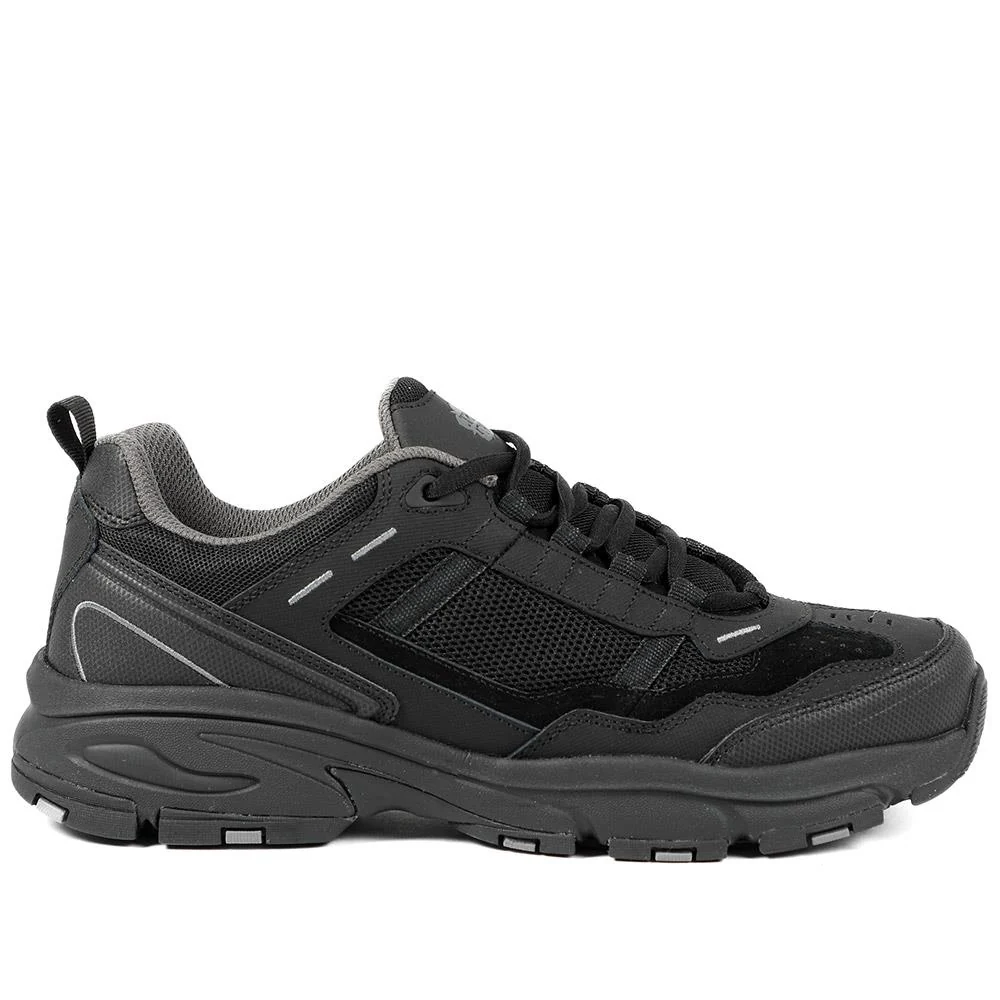 Extra Wide Leather Memory Foam Lace Up Trainers - BOJIE43019 / 329 260 - Black-Black - Image 3