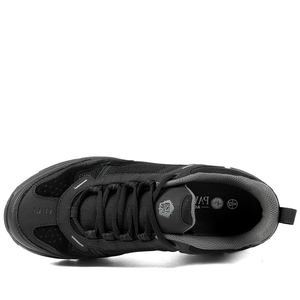 Extra Wide Leather Memory Foam Lace Up Trainers - BOJIE43019 / 329 260 - Black-Black - Image 5
