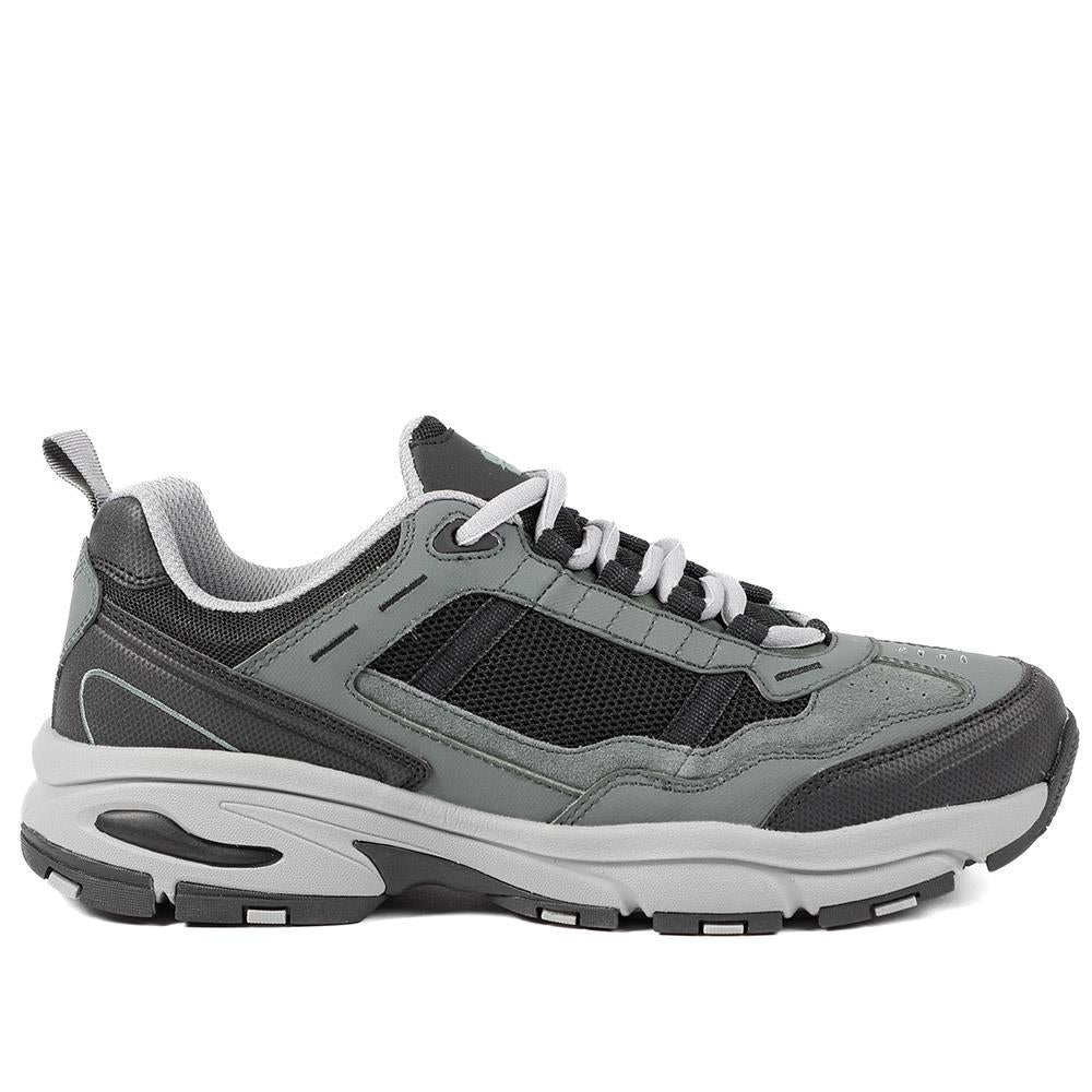 Extra Wide Leather Memory Foam Lace Up Trainers - BOJIE43019 / 329 260 - Charcoal - Image 3