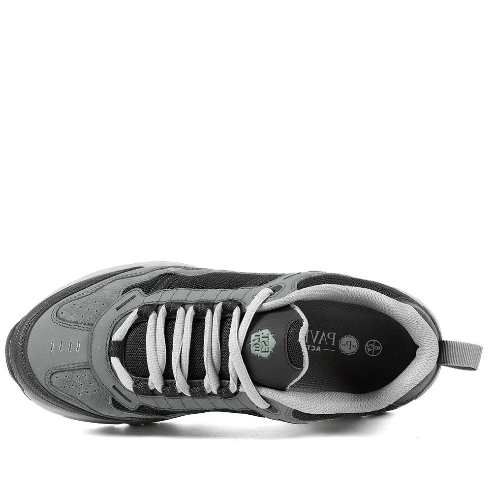 Extra Wide Leather Memory Foam Lace Up Trainers - BOJIE43019 / 329 260 - Charcoal - Image 5