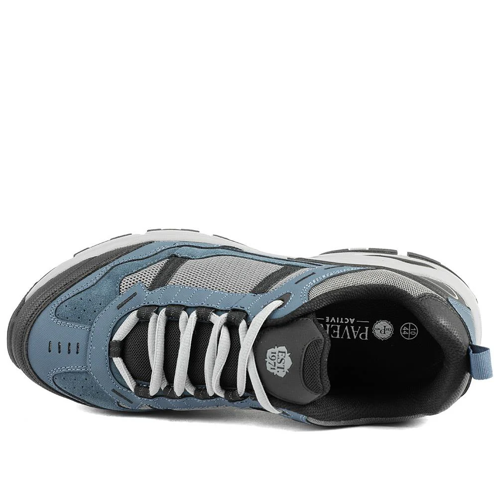 Extra Wide Leather Memory Foam Lace Up Trainers - BOJIE43019 / 329 260 - Jeans Blue - Image 5
