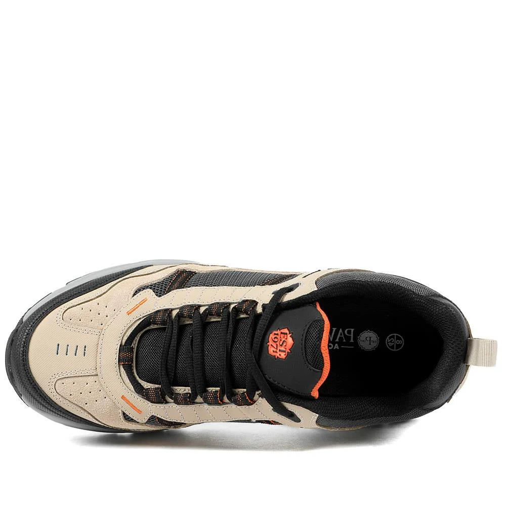 Extra Wide Leather Memory Foam Lace Up Trainers - BOJIE43019 / 329 260 - Sand - Image 5