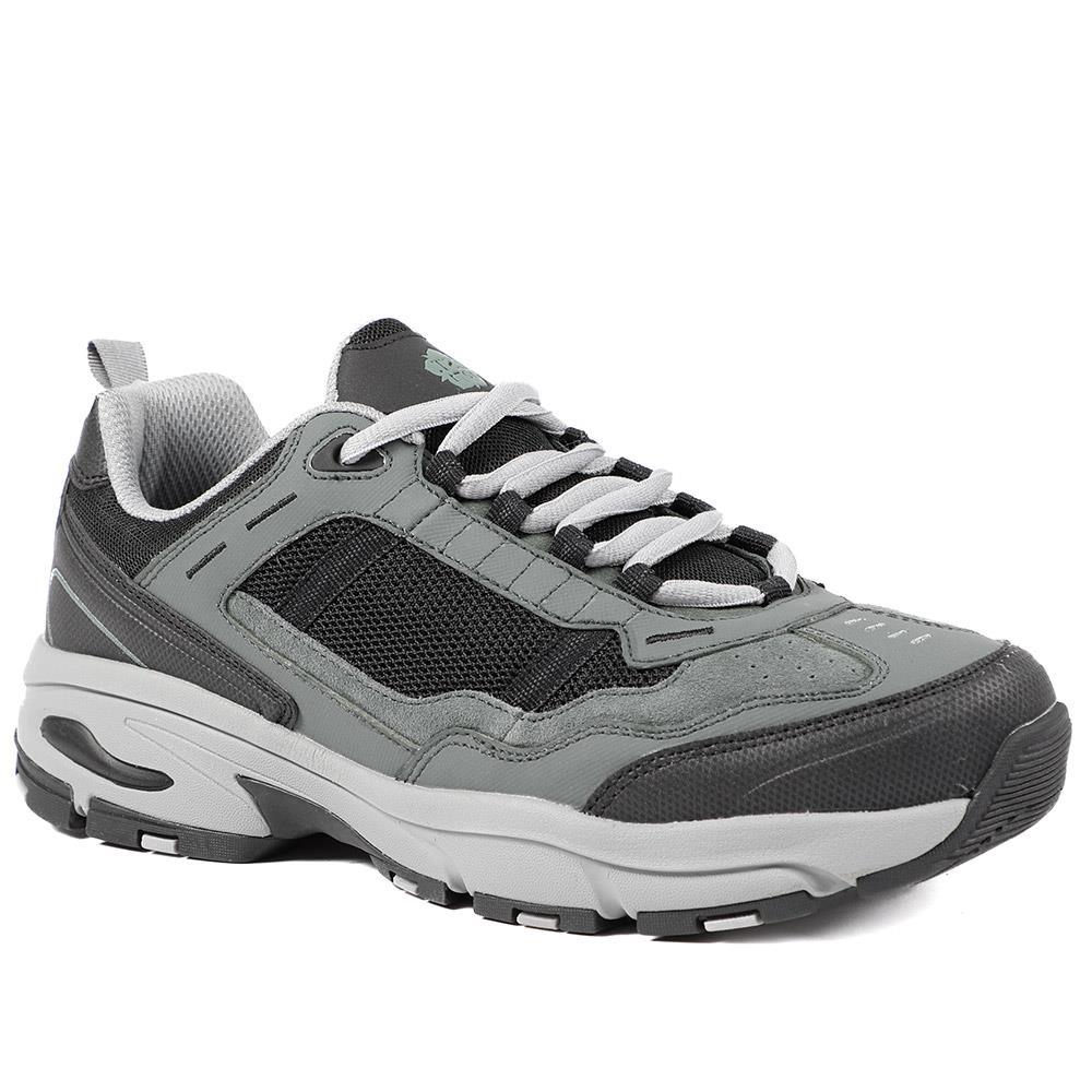 Extra Wide Leather Memory Foam Lace Up Trainers - BOJIE43019 / 329 260 - Charcoal