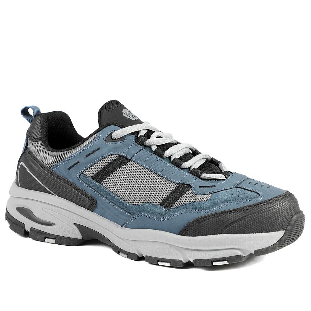 Extra Wide Leather Memory Foam Lace Up Trainers - BOJIE43019 / 329 260 - Jeans Blue