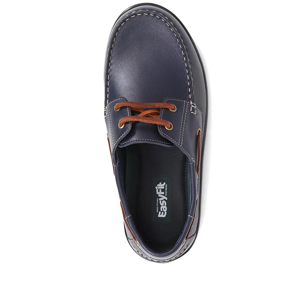 Extra Wide Leather Moccasins - RICARDO / 323 743 - Navy - Image 4