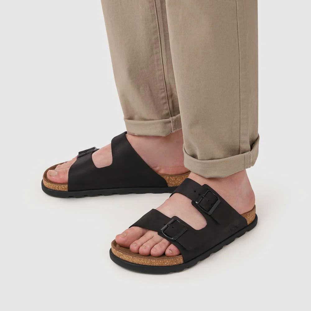 Extra-Wide Leather Mule Sandals - RKR41533 / 326 940 - Black - Image 4