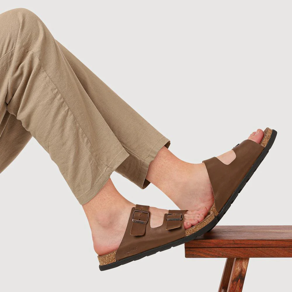 Extra-Wide Leather Mule Sandals - RKR41533 / 326 940 - Brown - Image 5