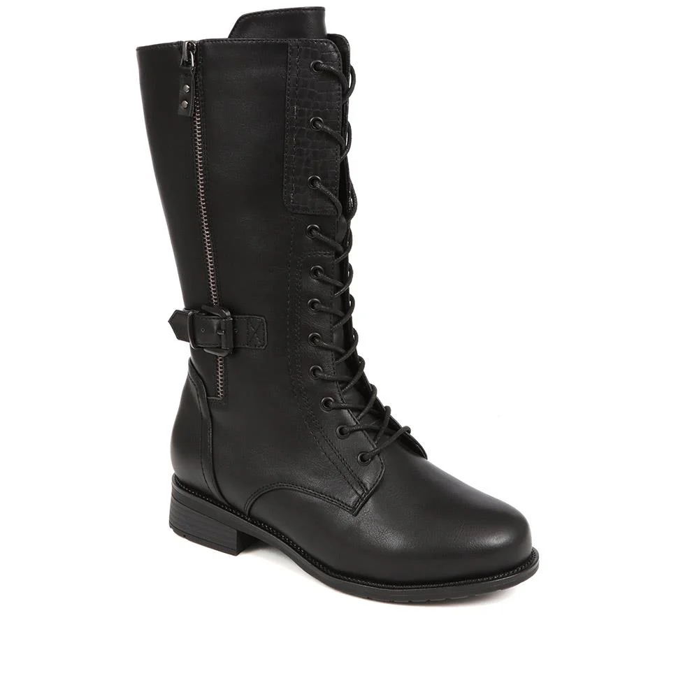 Extra-Wide Long Lace-Up Boots - KACEY / 324 704 - Black
