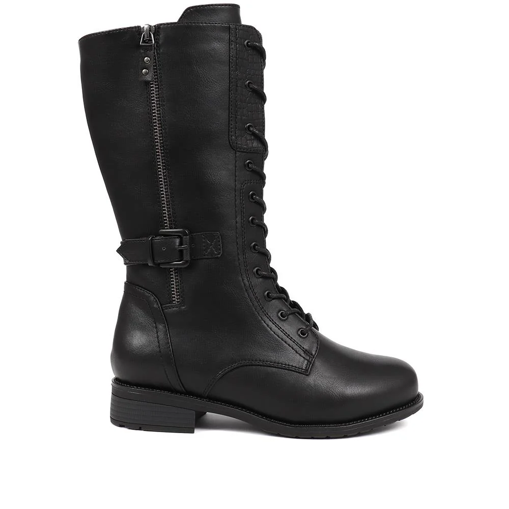 Extra-Wide Long Lace-Up Boots - KACEY / 324 704 - Black - Image 2