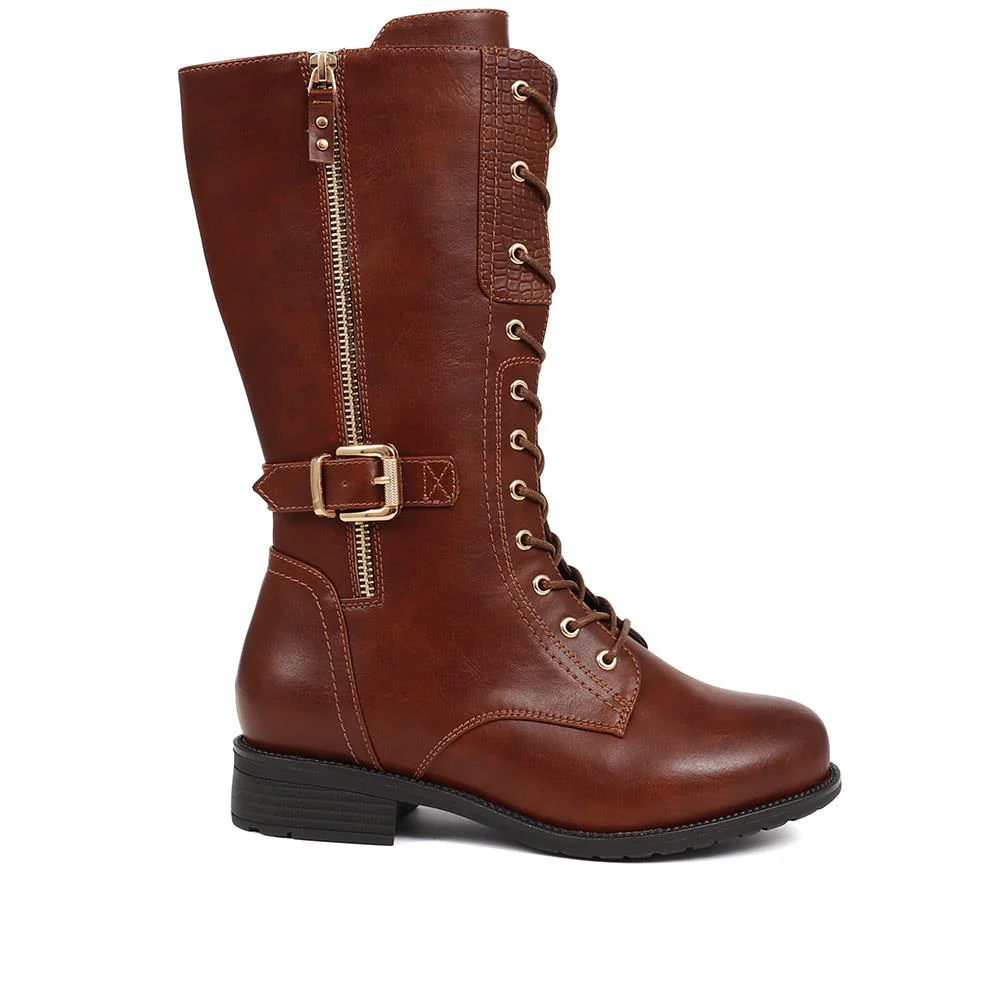 Extra-Wide Long Lace-Up Boots - KACEY / 324 704 - Tan - Image 2