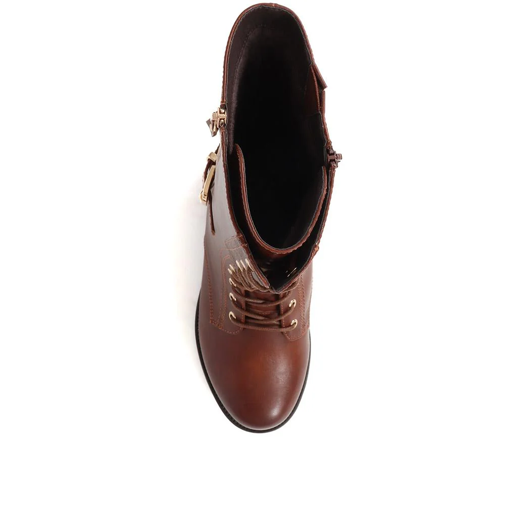 Extra-Wide Long Lace-Up Boots - KACEY / 324 704 - Tan - Image 5