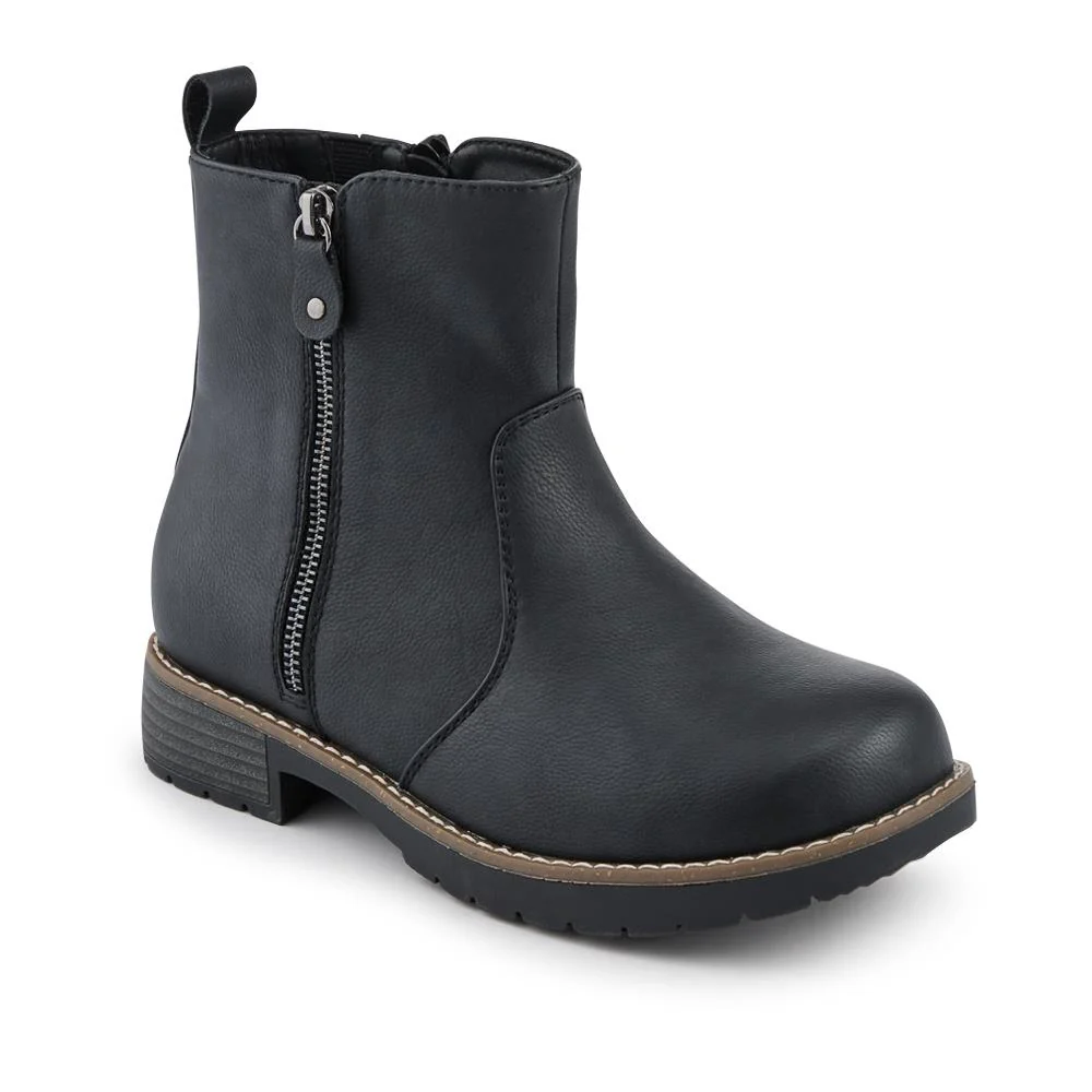 Extra-Wide Zip-Up Casual Ankle Boots - ALLY / 328 256 - Black