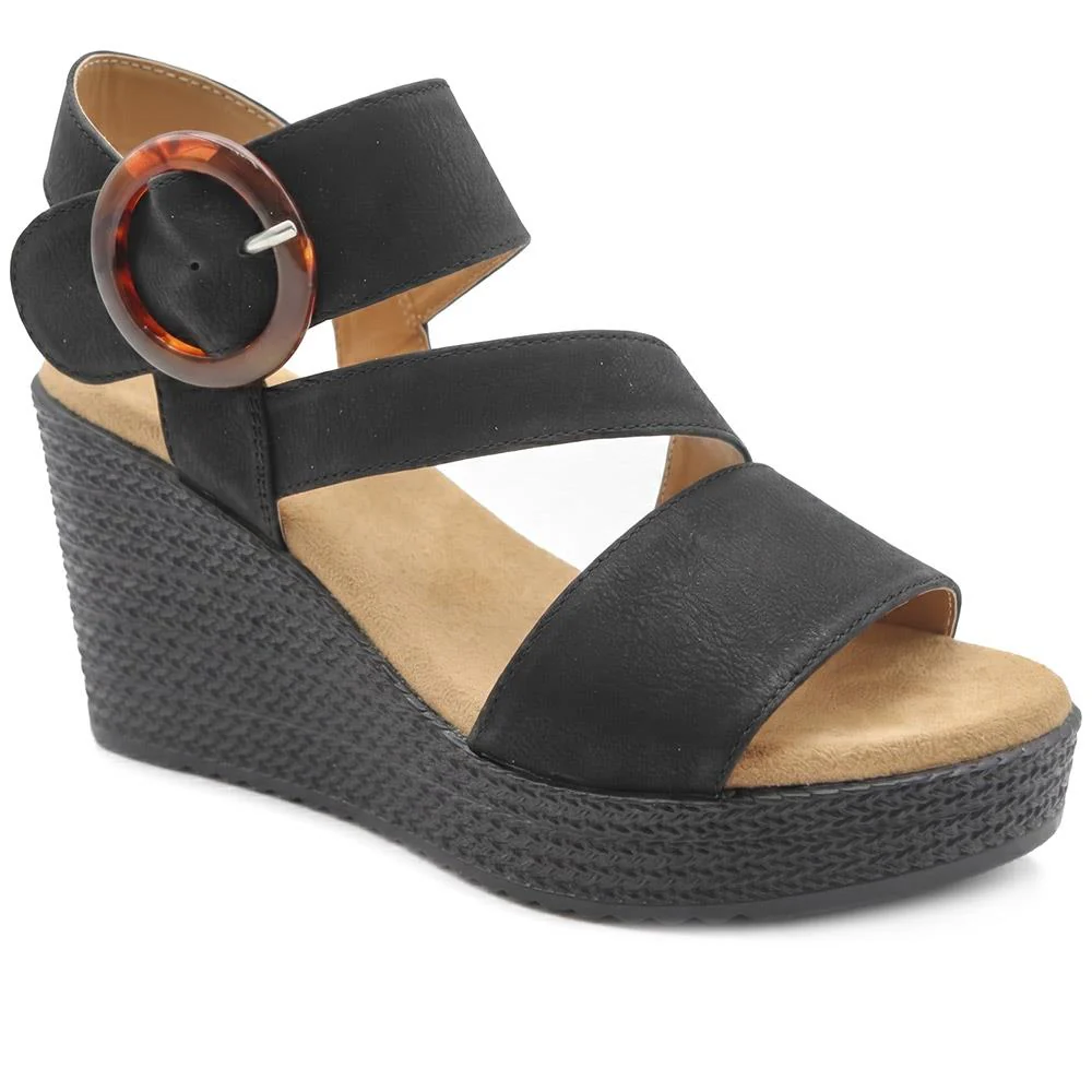 Fashionable Woven Wedge Heel Sandals - WBINS43050 / 329 120 - Black