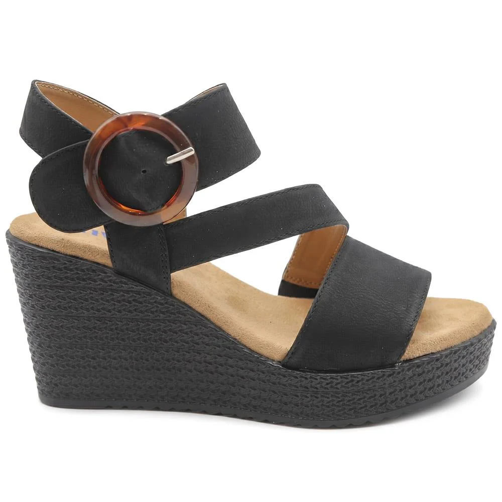 Fashionable Woven Wedge Heel Sandals - WBINS43050 / 329 120 - Black - Image 3