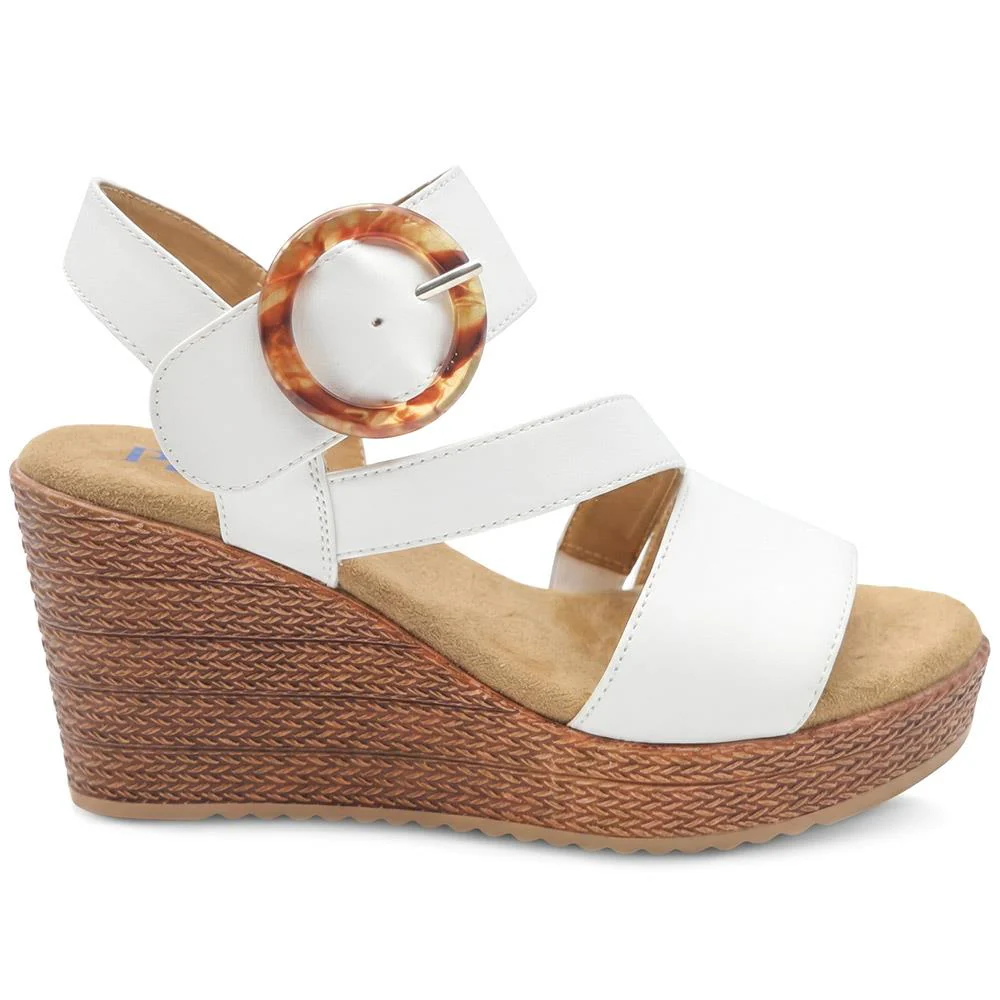 Fashionable Woven Wedge Heel Sandals - WBINS43050 / 329 120 - White - Image 3