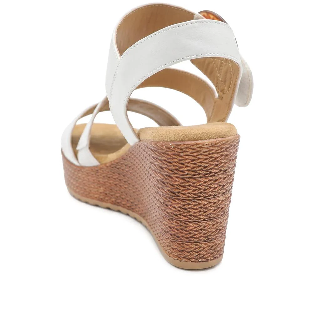 Fashionable Woven Wedge Heel Sandals - WBINS43050 / 329 120 - White - Image 4